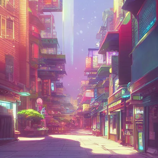 Prompt: A beautiful ultradetailed anime illustration of a city street by beeple, makoto shinkai, and thomas kinkade, anime art wallpaper 4k, trending on artstation