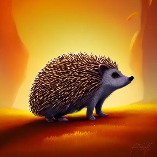 Image similar to hedgehog int he style of christopher balaskas, warm colours, autumn colours, cinematic lighting, front profile