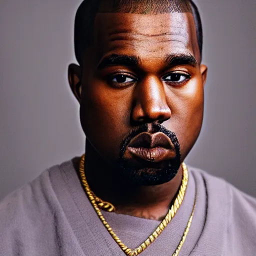 Image similar to the face of young kanye west wearing yeezy clothing at 3 5 years old, portrait by julia cameron, chiaroscuro lighting, shallow depth of field, 8 0 mm, f 1. 8