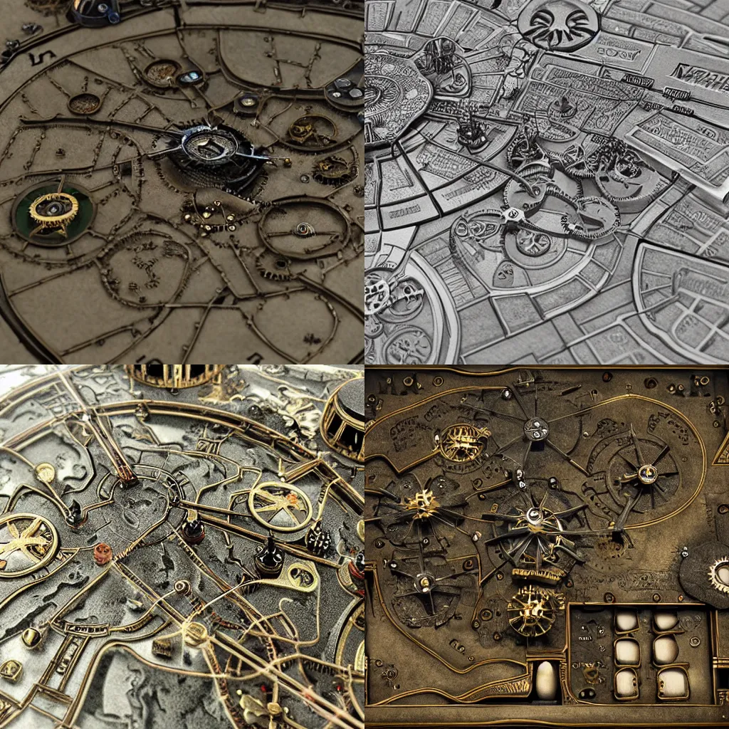 Prompt: the miniature clockwork 3d map for Game of Thrones, highly detailed, clockwork mechanisms, very detailed, 4k