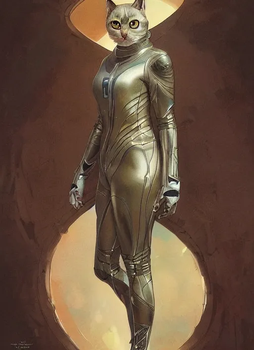 Prompt: beautiful cottagecore cat wearing a jetsuit, intricate, highly detailed, digital painting, artstation, concept art, smooth, sharp, focus, illustration, art by artgerm and greg rutkowski and alphonse mucha