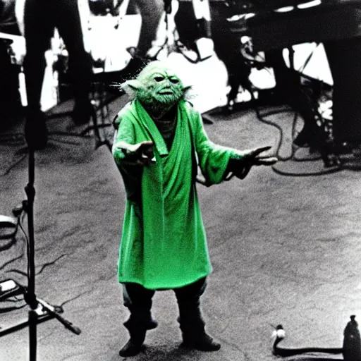 Image similar to yoda performing at woodstock