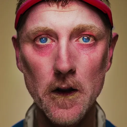 Prompt: A close-up, colourful studio photographic portrait of Patrick Roy, dramatic backlighting, photo by Martin Schoeller