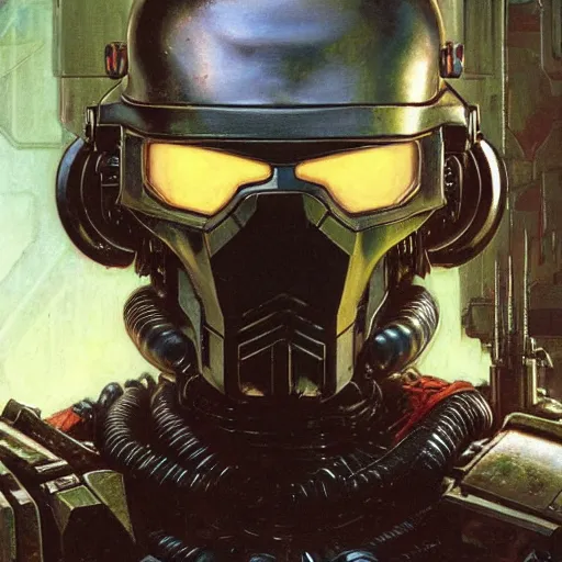 Image similar to the doomslayer as a cyberpunk knight, closeup portrait art by norman rockwell and donato giancola and greg rutkowski