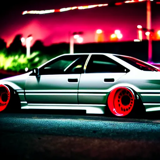 Image similar to a car JZX90 turbo drift at illegal car meet, Saitama prefecture, city midnight mist lights, cinematic color, photorealistic, highly detailed wheels, 50MM