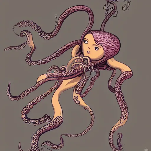 Image similar to female diver trapped in octopus tentacles. trending on artstation rutowsky