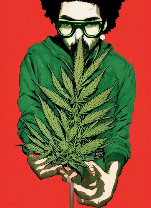 Image similar to marijuana profile picture by sachin teng x supreme, marijuana, organic painting, asymmetrical, green, marijuana smoke, matte paint, hard edges, energetic