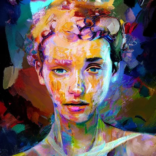 Prompt: portrait of a beautiful stunning girl, in the style of disco elysium, expressionism, artstation, trending, by aleksander rostov, jenny saville, rembrandt, alex kanevsky, wassily kandinsky, dave mckean, yoshitaka amano