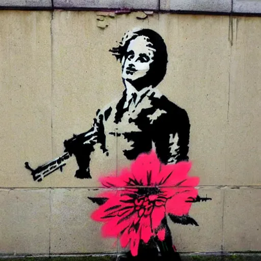 Image similar to flower gun, banksy