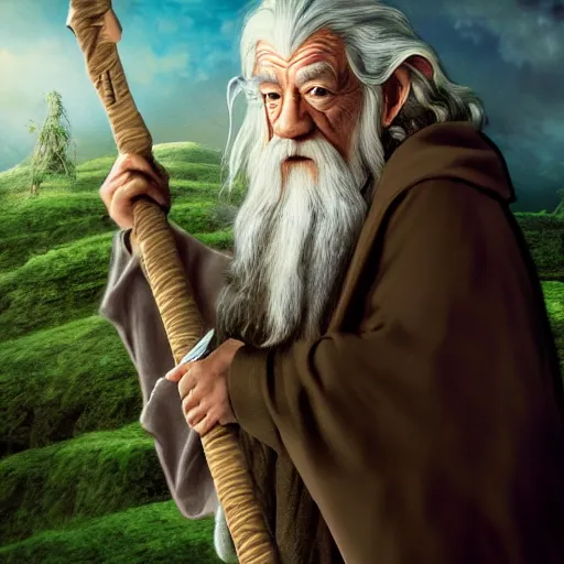 Image similar to Gandalf from the hobbit holding a giant marijuana joint, amazing digital art, trending on artstation, highly detailed