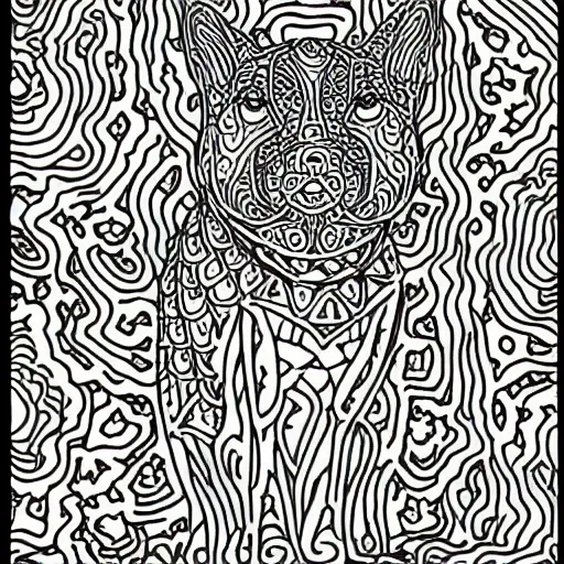 Image similar to Black and white coloring book page of a Shiba Inu