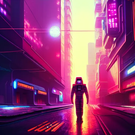 Prompt: professional photo of astronaut on cyberpunk street, synthwave, blade runner, hyperrealistic masterpiece, trending on artstation, cgsociety, kodakchrome, golden ratio, cinematic, composition, beautiful lighting, hyper detailed, sharp focus, octane render, 4 k, unreal engine