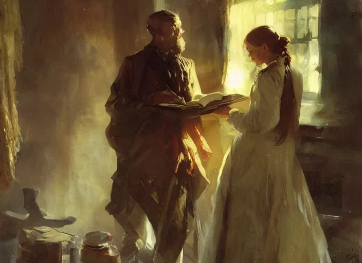 Prompt: oil painting of mysterious book, art by anders zorn, wonderful masterpiece by greg rutkowski, beautiful cinematic light, american romanticism by greg manchess, creation by tyler edlin