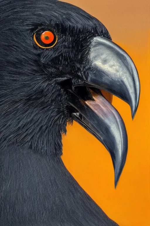 Image similar to close up portrait of a crow in front of the full big moon, oil on canvas, intricate, portrait, 8k highly professionally detailed, HDR, CGsociety