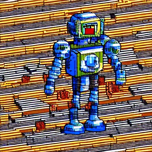 Image similar to striped robot, in the style of chrono trigger, # pixelart trending on artstation.