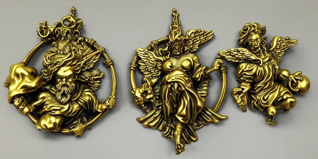 Image similar to goblin commander pagans baroque marble and gold medallions in space clouds winged angels greeks, baroque and rococo ornaments, decorative golden elements, ultrarealistic