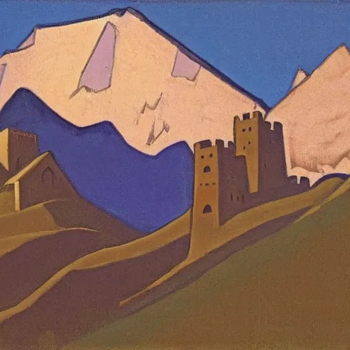 Image similar to A castle in the mountains by Nicholas Roerich