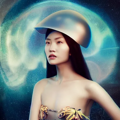 Prompt: a portrait of a beautiful woman standing by a space ship by zhang jingna, long hair, aged 2 5, swedish, wearing a travel hat, photo realistic, real life, photograph, 3 5 mm, octane render, trending on artstation