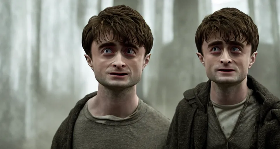 Image similar to Daniel Radcliffe as Dobby the house elf, movie still