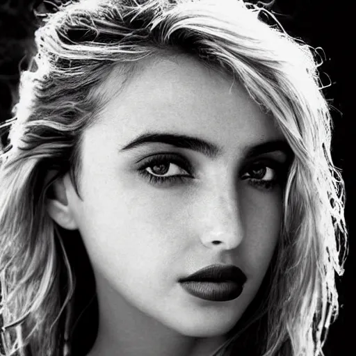 Prompt: black and white vogue closeup portrait by herb ritts of a beautiful female model, ana de armas, high contrast