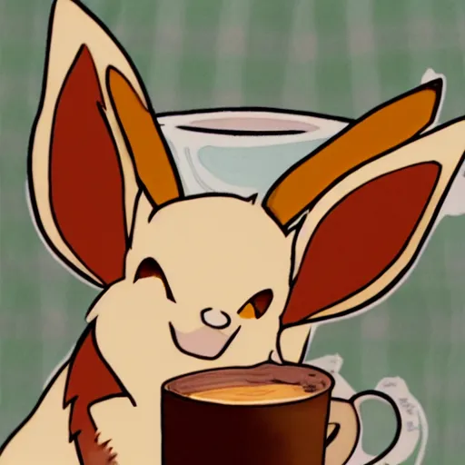 Image similar to eevee drinking coffee