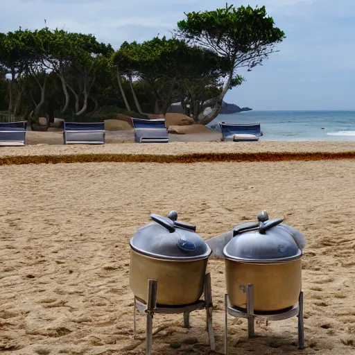 Image similar to two oval-shaped woks on the beach