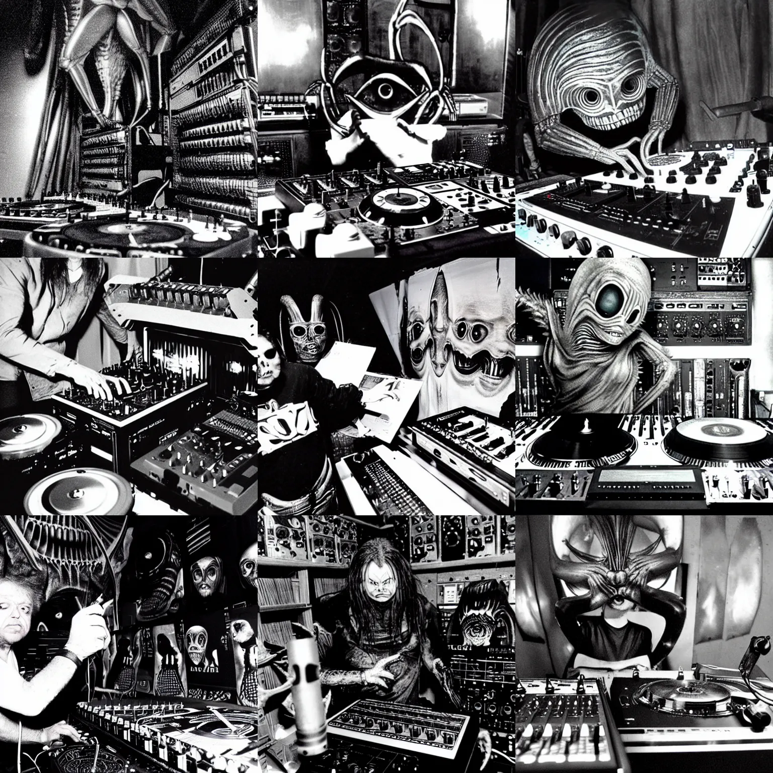 Prompt: HR Giger alien DJing with DJ turntables