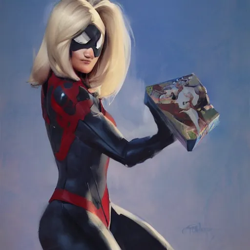 Prompt: greg manchess portrait painting of partially armored spidergwen as overwatch character, medium shot, asymmetrical, profile picture, organic painting, sunny day, matte painting, bold shapes, hard edges, street art, trending on artstation, by huang guangjian, gil elvgren, ruan jia, greg rutkowski, gaston bussiere