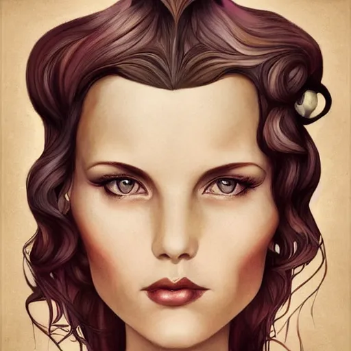 Image similar to an art nouveau, ( streamline moderne ), multi - racial portrait in the style of anna dittmann and charlie bowater and loish. very large, clear, expressive, and intelligent eyes. centered, ultrasharp focus, dramatic lighting, photorealistic digital matte painting, intricate symmetrical ultra detailed background.