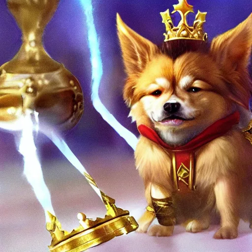 Prompt: a proud corki reigns as king, hyperrealistic