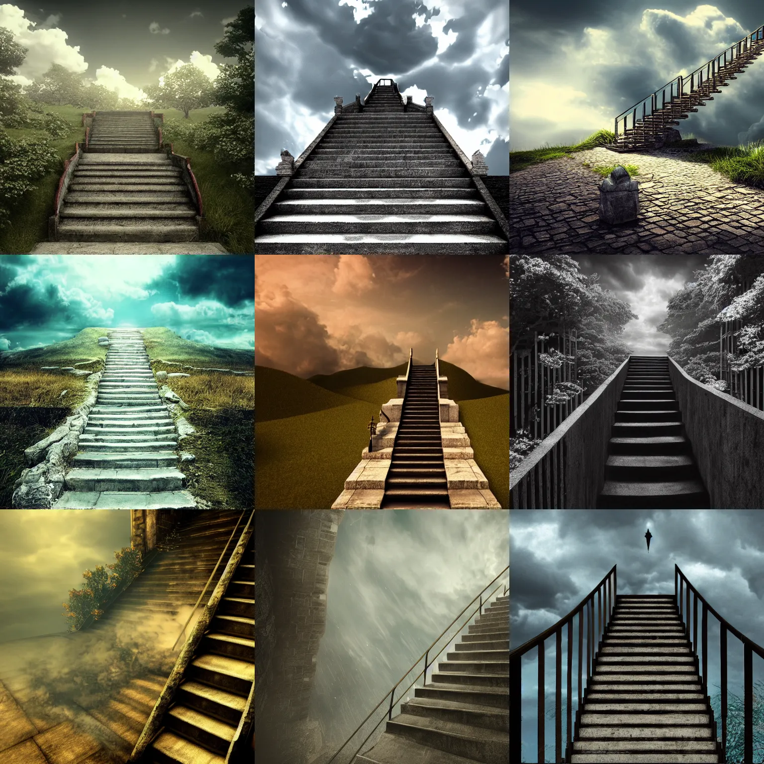 Prompt: stairs leading to heaven, before entering heaven there is a sign that says heaven will wait, the scene around the clouds, 4K resolution, digital art, Cinematic, 35mm, CryEngine