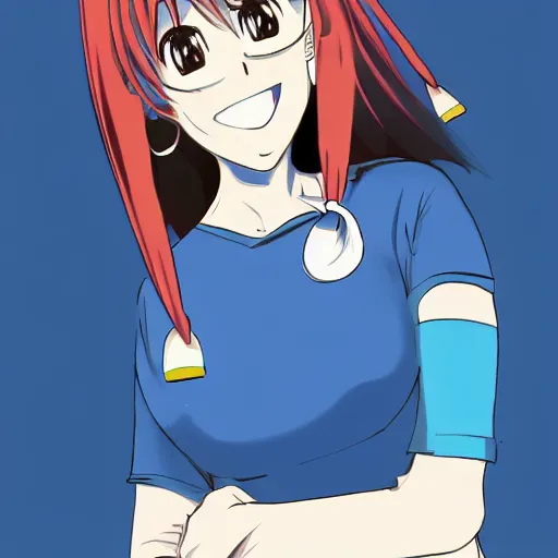 Image similar to a woman in a blue shirt with a american flag on her face, an anime drawing by ei - q, featured on pixiv, superflat, flat colors, commission for, anime