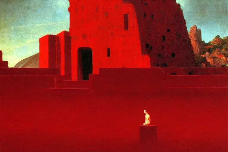 Image similar to only with red, a red melted emperor, taormina amphitheatre, crowd hails him, in the style of beksinski, parts by edward hopper, parts by rodcenko, parts by yue minjun, intricate and epic composition, red by caravaggio, insanely quality, highly detailed, masterpiece, red light, artstation, 4 k