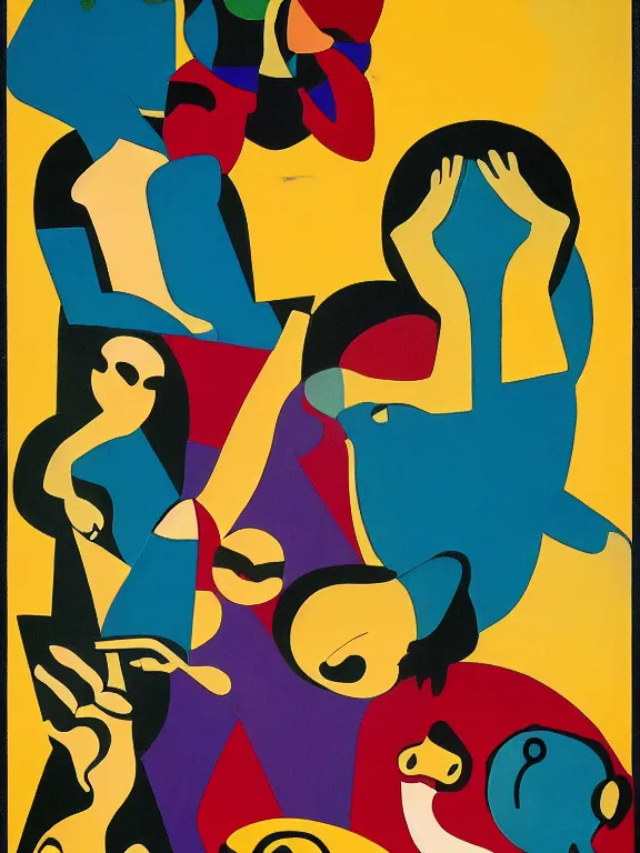 Prompt: the Brazilian Modern Art Week poster. The poster style is modernism and the details are minimal. The poster features a sequence of images, ideas, emotions, and sensations that usually occur involuntarily in the mind during certain stages of sleep, The background of the poster is a light beige color, designed by Tarsila do Amaral