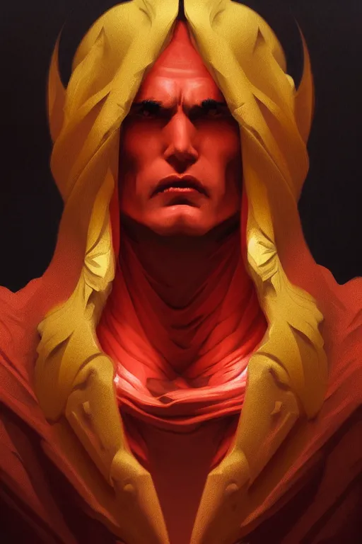 Image similar to bust of a man vampire , strong boy, gradient black red, dreamy and ethereal, orange eyes, golden ratio, vicious expression, ornate frilly suit, fantasy, intricate, elegant, rainbow bubbles, highly detailed, digital painting, artstation, concept art, smooth,b sharp focus, illustration, art by artgerm and greg rutkowski and alphonse mucha