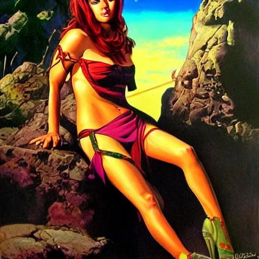 Image similar to beautiful Phoenician enchantress, high quality oil painting, Joe Jusko