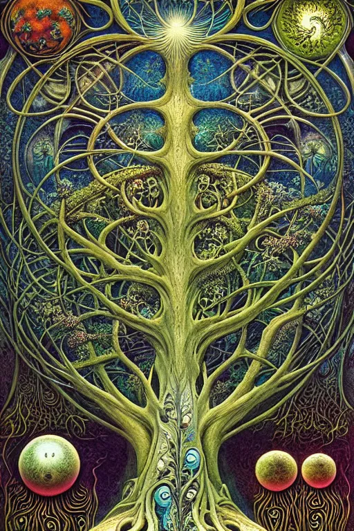 Image similar to tree of life by roger dean and andrew ferez, art forms of nature by ernst haeckel, divine chaos engine, symbolist, visionary, art nouveau, botanical fractal structures, organic, detailed, realistic, surreality