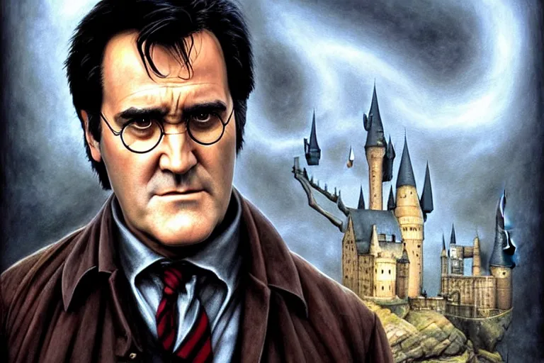 Prompt: bruce campbell as harry potter in “ harry potter and the philosopher's stone ” ( 2 0 0 1 ). oil painting elegant, highly detailed, centered, digital painting, artstation, concept art, smooth, sharp focus, illustration, artgerm, tomasz alen kopera, peter mohrbacher, donato giancola, joseph christian leyendecker