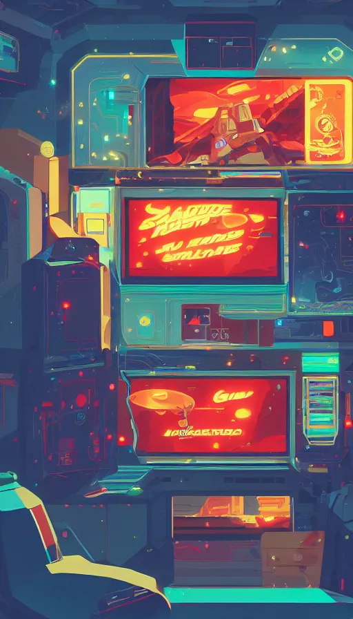 Image similar to arcade cabinet in space, sharp focus, james gilleard, cinematic, game art, extremely detailed digital painting, print