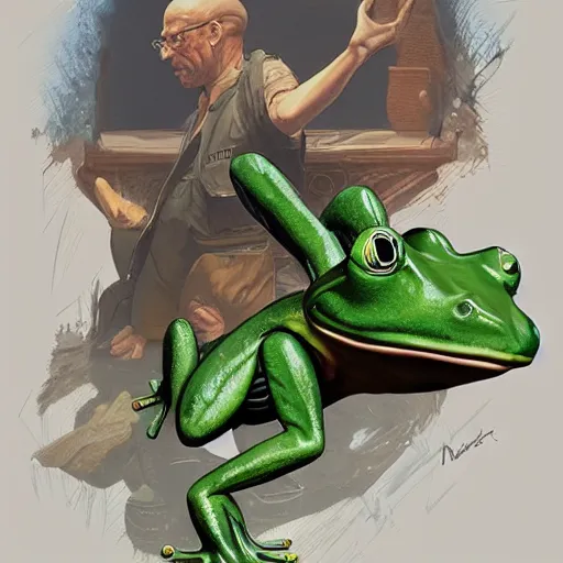 Image similar to a frog and walter white, intricate, highly detailed, digital painting, artstation, concept art, smooth, sharp focus, illustration, unreal engine 5, 8 k, art by artgerm and greg rutkowski and alphonse mucha