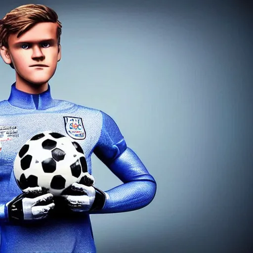 Image similar to a realistic detailed photo of a guy who is an attractive humanoid who is half robot and half humanoid, who is a male android, soccer player martin ødegaard, shiny skin, posing like a statue, blank stare, by the pool, on display, showing off his muscles, humanoid robot, frozen ice statue