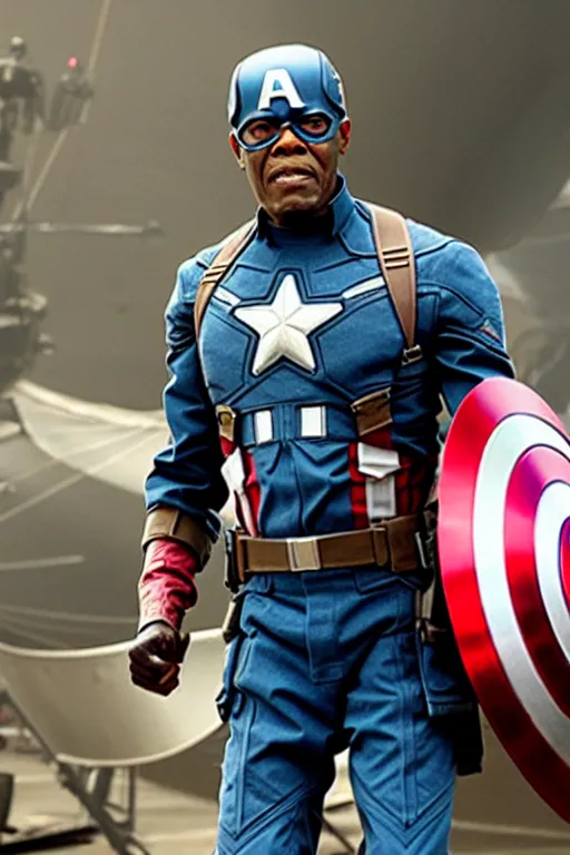 Image similar to film still of Samuel L Jackson as Captain America in new Avengers film