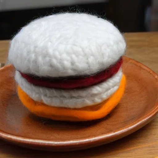 Prompt: a wool knit hamburger