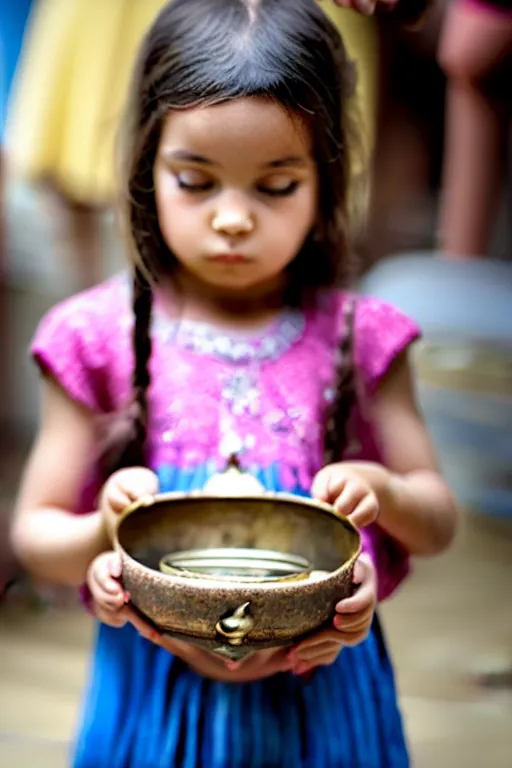 Prompt: a beautiful little girl holding a censer