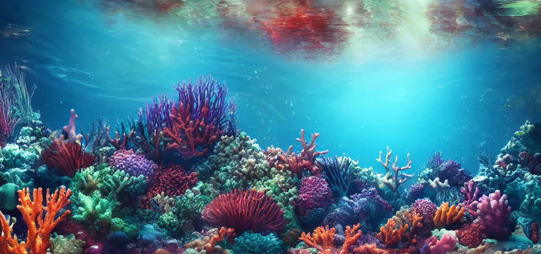 Prompt: beautiful view of underwater, sea floor, coral, seaweed, exotic fish, caustics, water, dappled light, reflections, bubbles, refraction, symmetry, dramatic lighting, ultra detailed, sharp, ambient occlusion, bloom, raytracing, vibrant, vivid colors, picturesque, by dylan cole and jordan grimmer