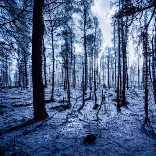 Image similar to professional photograph of a forest made of ice, high quality, cinematic lighting, hd, 4 k, 8 k