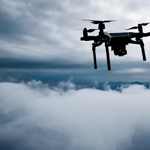 Image similar to cinematic areal shot of three baykar drones flying through the clouds