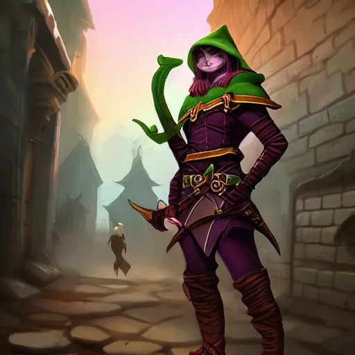 Prompt: elf rogue lurking through the alleyway, d & d style, trending on artstation, colorful, intricate, art by kev chan