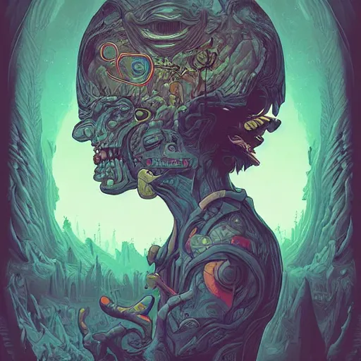 Image similar to “A portrait of depression, digital art by Dan Mumford and Peter Mohrbacher, highly detailed, trending on DeviantArtHQ”