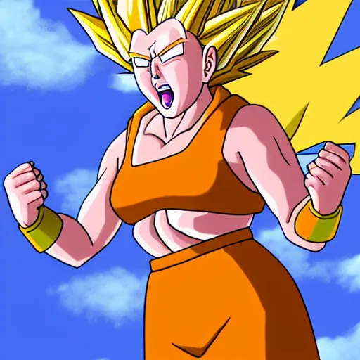 Image similar to Queen Elizabeth as a super saiyan